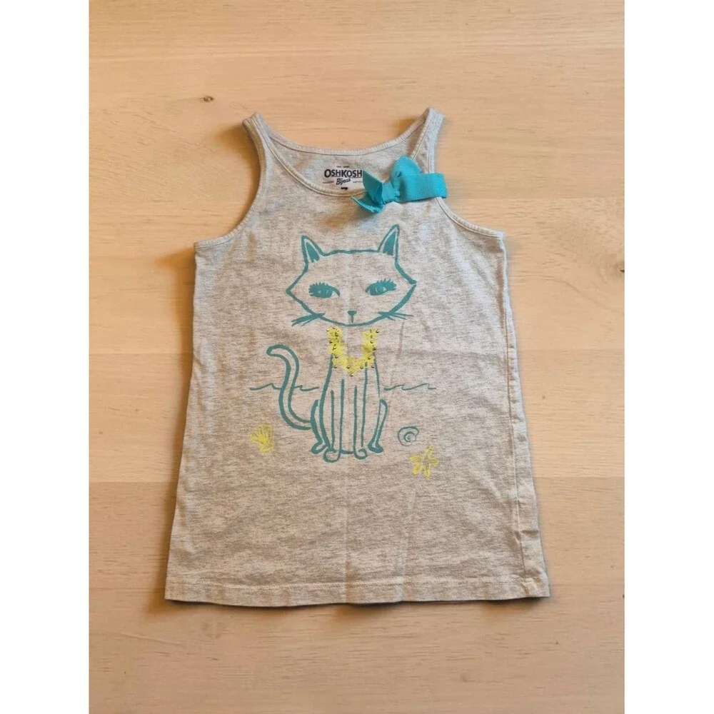 OshKosh B'gosh Gray Tank Top with Teal Cat and Yellow Accents